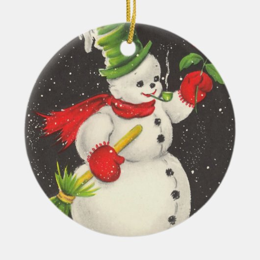 Vintage Kerstmis Snowman Keramisch Ornament (Voorkant)