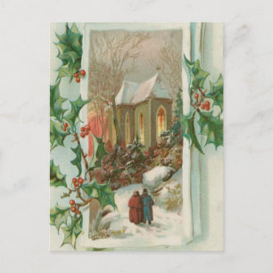 Vintage Kerstmis Snowy Church Feestdagenkaart