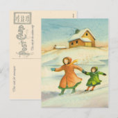 Vintage Kerstmis, spelende kinderen Feestdagenkaart (Voorkant / Achterkant)