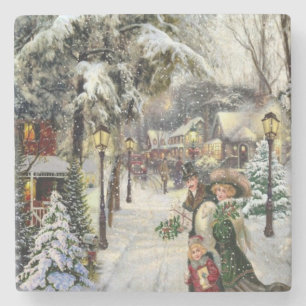 Vintage kerstmis stenen onderzetter