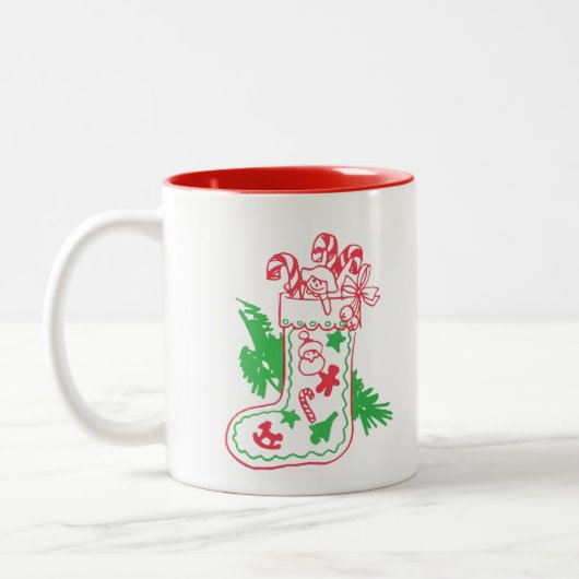 Vintage Kerstmis stoppen Tweekleurige Koffiemok (Links)