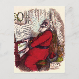 Vintage Kerstmis, Thomas Nast Santa Claus Piano Feestdagenkaart