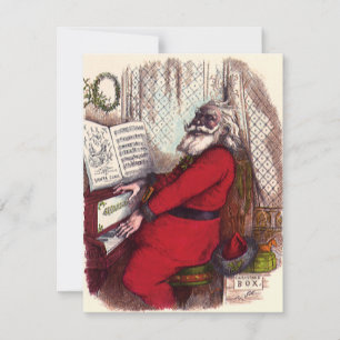 Vintage Kerstmis, Thomas Nast Santa Claus Piano Feestdagenkaart