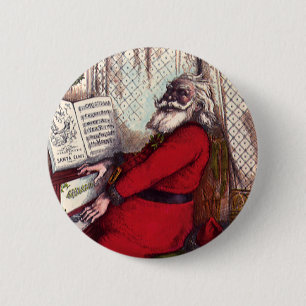 Vintage Kerstmis, Thomas Nast Santa Claus Piano Ronde Button 5,7 Cm