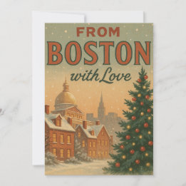 Vintage Kerstmis Uit Boston Met Liefde Feestdagenkaart