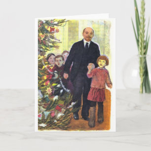 Vintage Kerstmis van de Waterverf met Lenin Feestdagen Kaart
