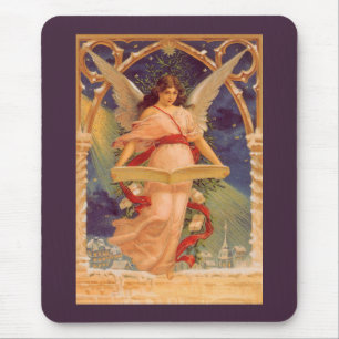 Vintage Kerstmis, Victoriaans Angel Reading Bijbel Muismat