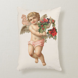 Vintage Kerstmis, Victoriaans Angel w Floral Wreat Accent Kussen