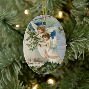Vintage Kerstmis, Victoriaans Angels in een zeilbo Keramisch Ornament