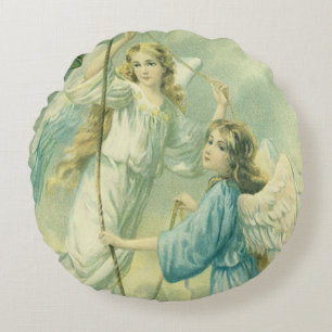 Vintage Kerstmis, Victoriaans Angels met een Bell Rond Kussen