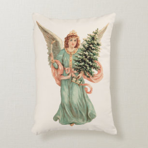 Vintage Kerstmis, Victoriaans engel met boom Accent Kussen
