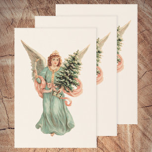 Vintage Kerstmis, Victoriaans engel met boom Inpakpapier Vel
