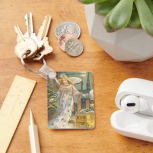 Vintage Kerstmis, Victoriaans engel met boom Sleutelhanger