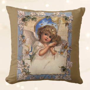 Vintage Kerstmis, Victoriaans engel met goudcellen Kussen