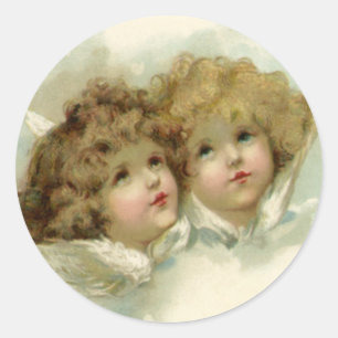 Vintage Kerstmis, Victoriaans Engelsen in de wolke Ronde Sticker