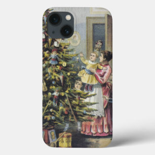 Vintage Kerstmis, Victoriaans familie rond de boom iPhone 13 Hoesje