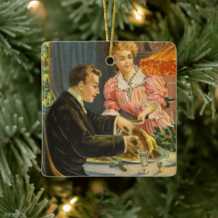 Vintage Kerstmis, Victoriaans gezinsdiner Keramisch Ornament
