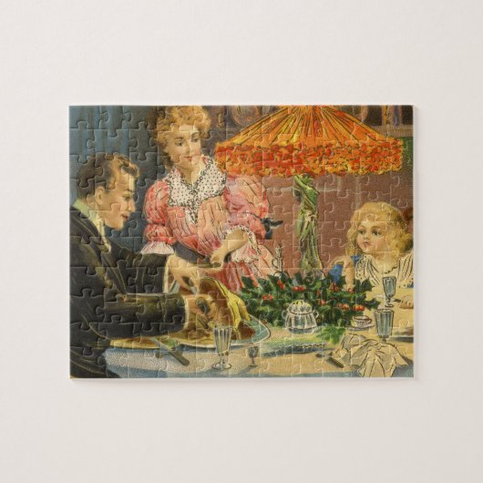 Vintage Kerstmis, Victoriaans gezinsdiner Legpuzzel (Horizontaal)