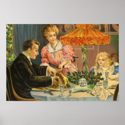 Vintage Kerstmis, Victoriaans gezinsdiner Poster (Voorkant)