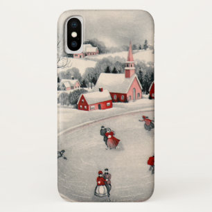 Vintage Kerstmis, Victoriaans ijsberen op een hond iPhone X Hoesje