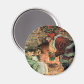 Vintage Kerstmis, Victoriaans kerstkinderen Magneet (Voorkant / Achterkant)