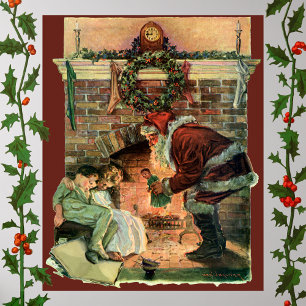 Vintage Kerstmis, Victoriaans kerstkinderen Poster