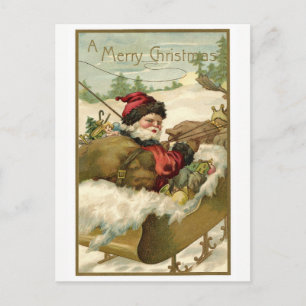 Vintage Kerstmis, Victoriaans kerstman in Sleigh Feestdagenkaart