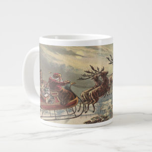 Vintage Kerstmis, Victoriaans kerstman in Sleigh Jumbo Mok