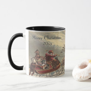 Vintage Kerstmis, Victoriaans kerstman in Sleigh Mok