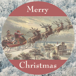 Vintage Kerstmis, Victoriaans kerstman in Sleigh Ronde Sticker