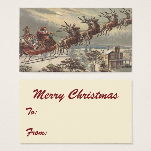 Vintage Kerstmis, Victoriaans kerstman in Sleigh Visitekaartje (Voorkant /achterkant)