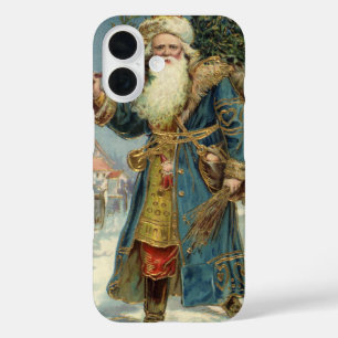 Vintage Kerstmis, Victoriaans kerstman met boom iPhone 16 Hoesje