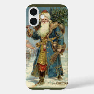 Vintage Kerstmis, Victoriaans kerstman met boom iPhone 16 Plus Hoesje