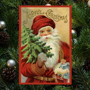 Vintage Kerstmis, Victoriaans kerstman met boom Poster