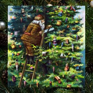 Vintage Kerstmis, Victoriaans kerstman met boom Poster