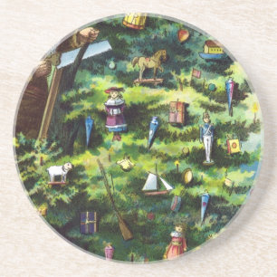 Vintage Kerstmis, Victoriaans kerstman met boom Zandsteen Onderzetter