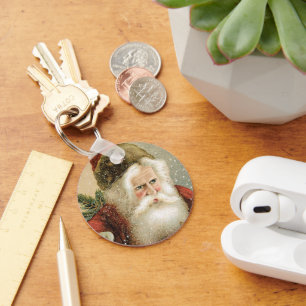 Vintage Kerstmis, Victoriaans kerstman met pine Sleutelhanger