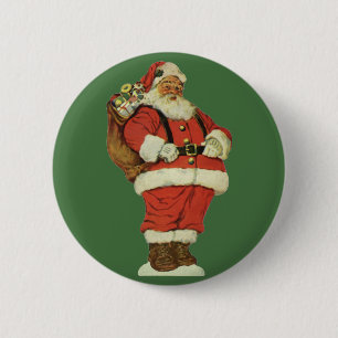 Vintage Kerstmis, Victoriaans kerstman met speelgo Ronde Button 5,7 Cm