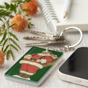 Vintage Kerstmis, Victoriaans kerstman met speelgo Sleutelhanger
