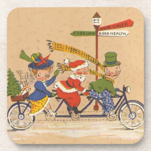 Vintage Kerstmis, Victoriaans kerstman op bike Bier Onderzetter