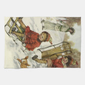 Vintage Kerstmis, Victoriaans kinderslaaphond Theedoek (Horizontaal)