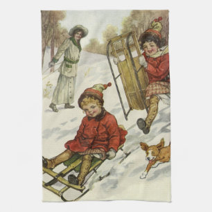 Vintage Kerstmis, Victoriaans kinderslaaphond Theedoek