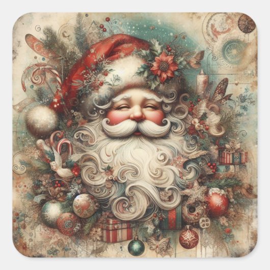 Vintage Kerstmis Vierkante Sticker (Voorkant)