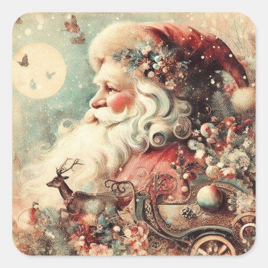 Vintage Kerstmis Vierkante Sticker (Voorkant)