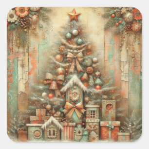 Vintage Kerstmis Vierkante Sticker