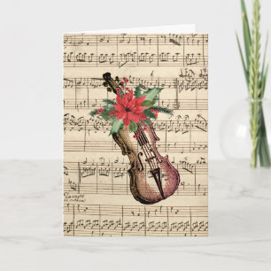 Vintage Kerstmis Violin en vel Music Kaart