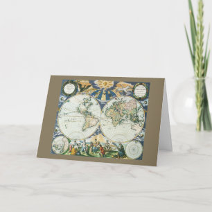 Vintage Kerstmis, Vrede op Aarde, Oude Wereldkaart Feestdagen Kaart