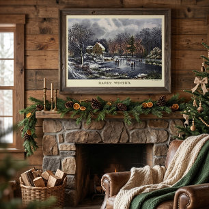 Vintage Kerstmis, vroege winter met ijsboers Poster