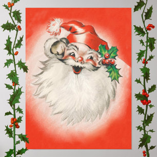 Vintage Kerstmis, vrolijke retro jaren 50 Kerstman Poster