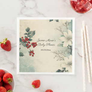 Vintage Kerstmis Winter Bloemen Servet